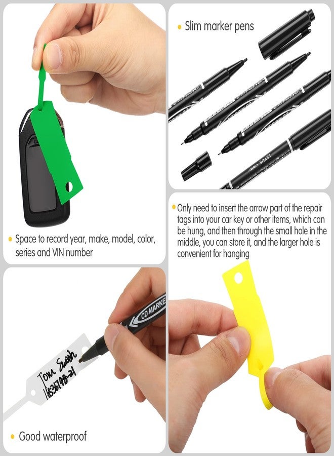 Woanger 2000 Pieces Self Locking Arrow Key Tags Car Key Labels Self Lock Identifierscar Parts Tags with 5 Pcs Black Pens for Office Automotive Shop Supplies(4 1/2 x 3/4 Inch,Bright Colors) - Image 3